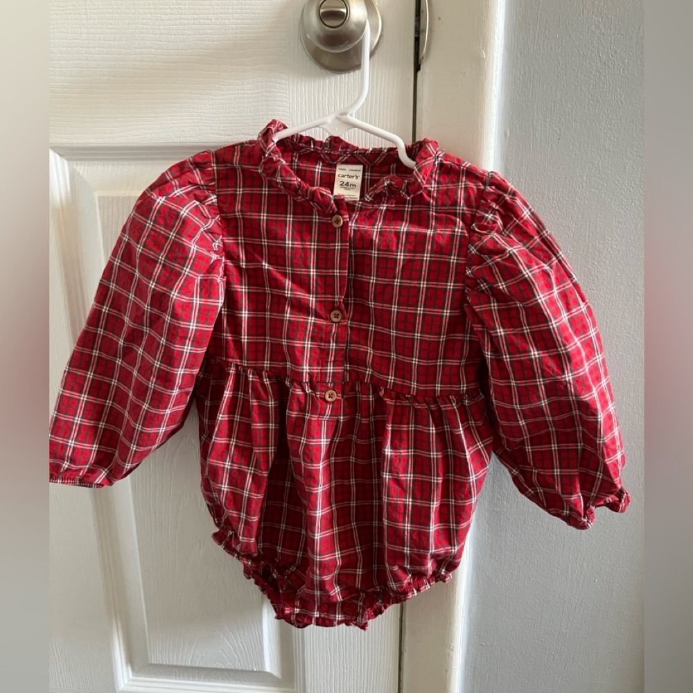 Carter's Red, White, and Black Plaid Bubble Romper